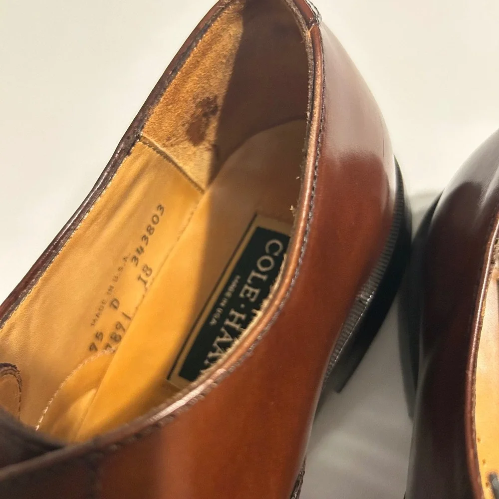 Vintage Cole Haan Oxford Shoes Mens 9.5 D Brown Leather Cap Toe‎ Made in USA